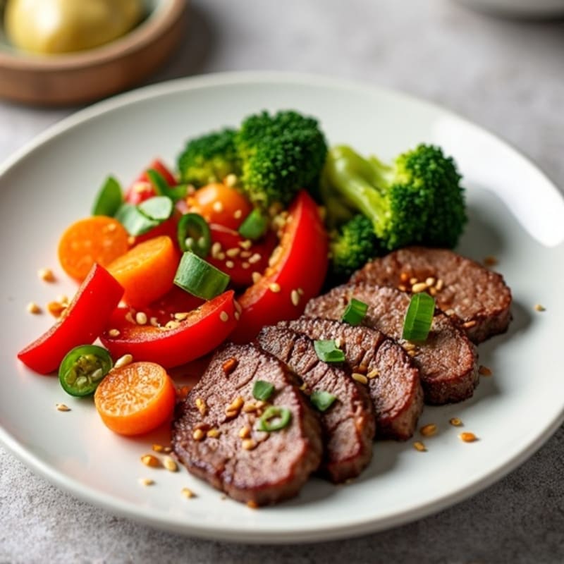 Ginger-Garlic Seared Beef with Sesame Vegetables