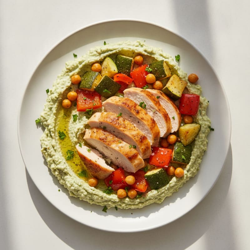 Herb Hummus Platter with Roasted Chicken and Vegetables