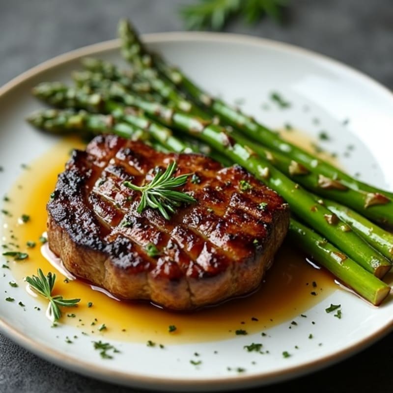 Juicy Pan-Seared Rump Steak with Garlic-Herb Roasted Asparagus