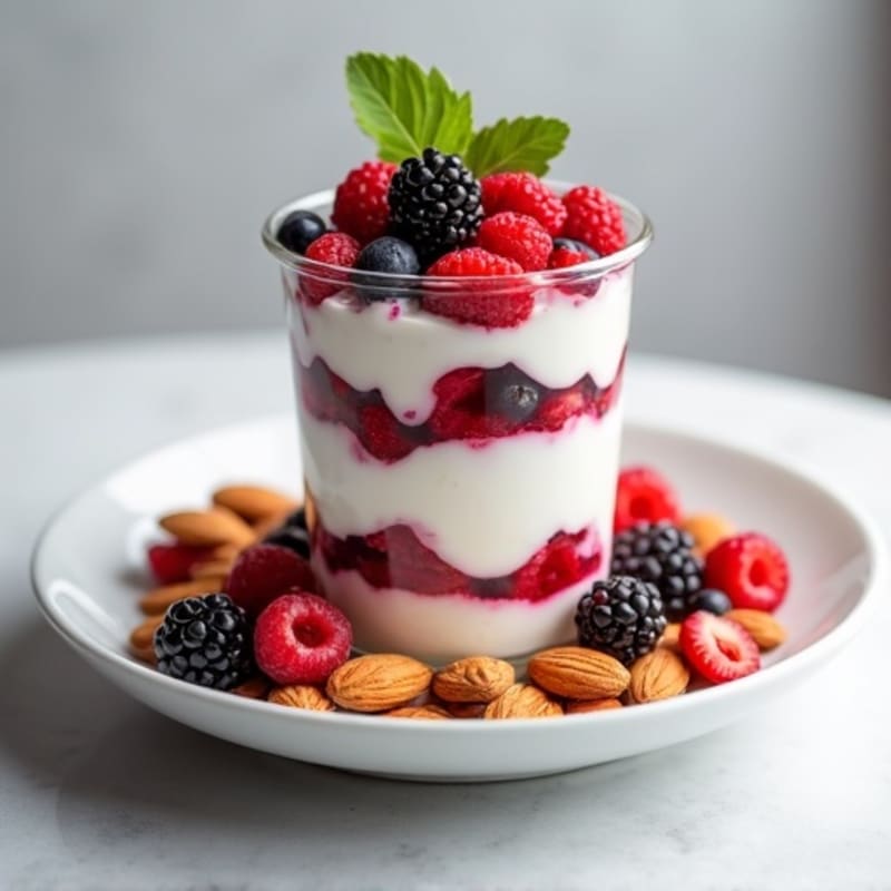 Greek Yogurt Protein Parfait with Mixed Berries and Almonds