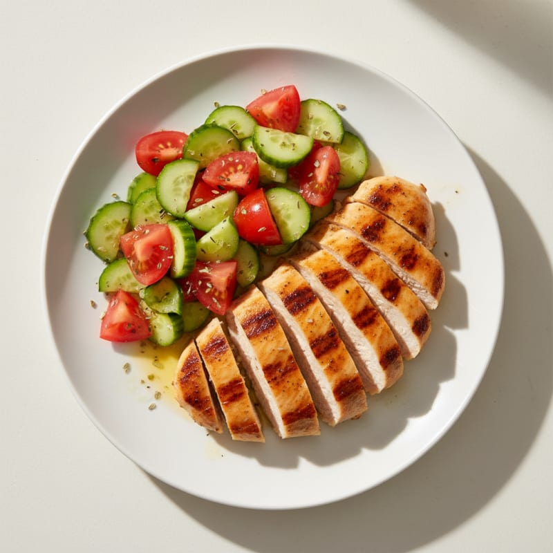 Grilled Chicken Breast with Cucumber Tomato Salad