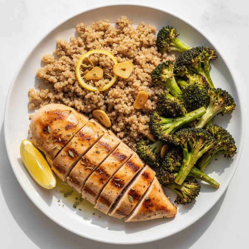 Grilled Chicken Breast with Quinoa and Roasted Broccoli