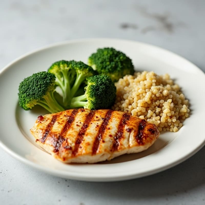 Grilled Chicken Breast with Roasted Broccoli and Quinoa