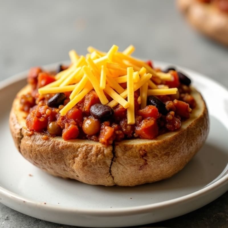 Crispy Baked Potato Halves with Hearty Lean Chili and Melty Cheddar