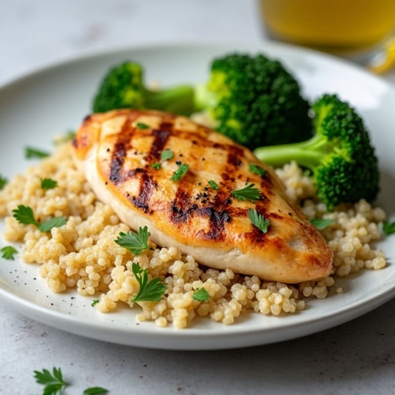 Grilled Chicken Breast with Quinoa and Steamed Broccoli