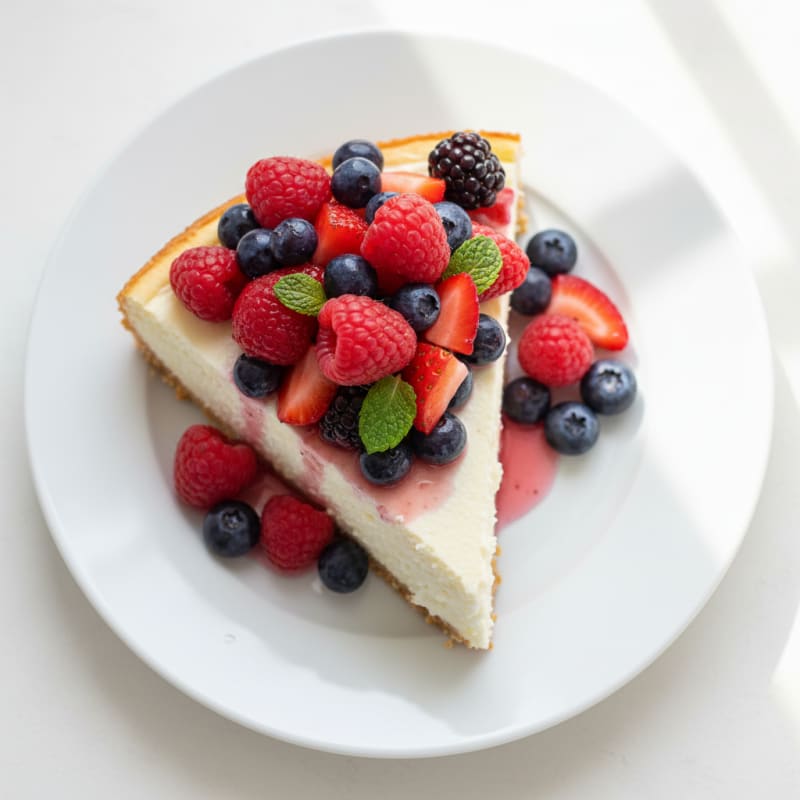 Greek Yogurt Protein Cheesecake with Mixed Berries