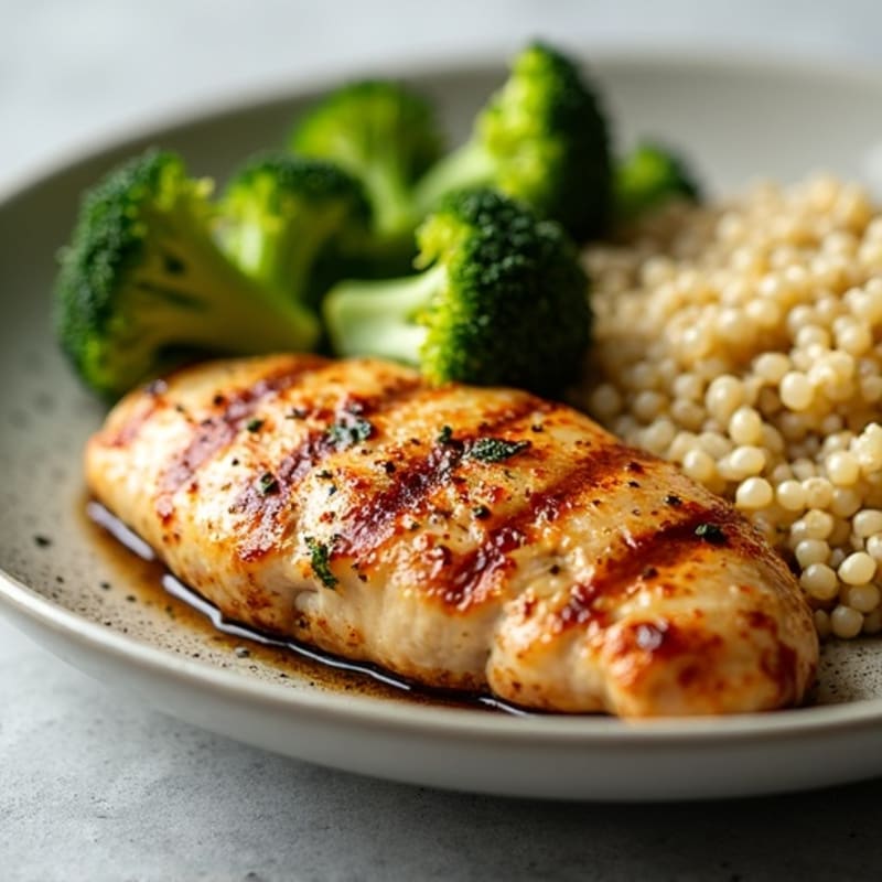 Grilled Chicken Breast with Roasted Broccoli and Quinoa