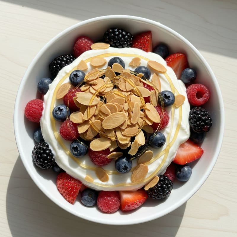 Creamy Greek Yogurt Parfait with Mixed Berries and Almonds