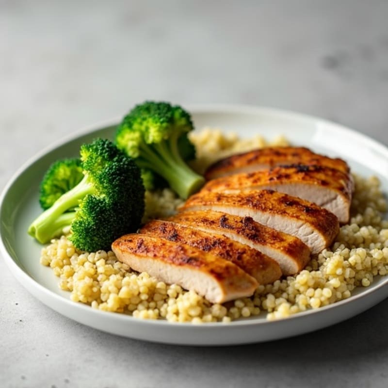 Seared Turkey Breast with Steamed Broccoli and Quinoa