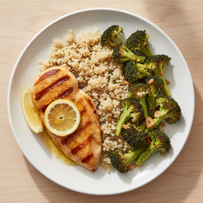 Grilled Chicken Breast with Quinoa and Roasted Broccoli