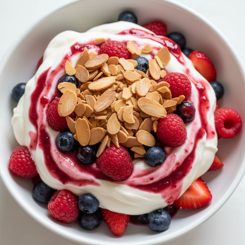 Greek Yogurt Protein Parfait with Mixed Berries and Almonds