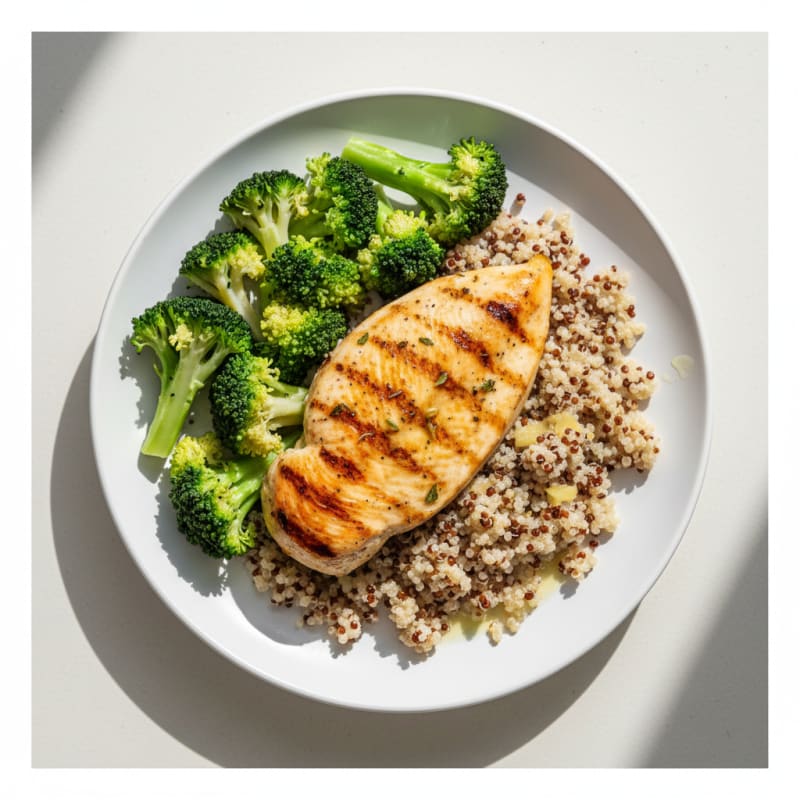 Grilled Chicken Breast with Quinoa and Steamed Broccoli