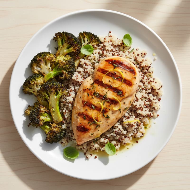 Grilled Chicken Breast with Roasted Broccoli and Quinoa
