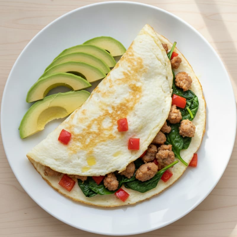 Egg White Spinach Omelette with Turkey Sausage
