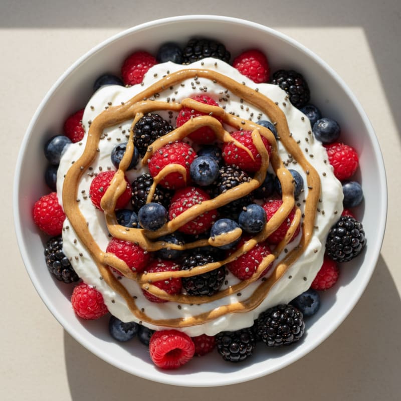 Greek Yogurt Protein Parfait with Mixed Berries and Almond Butter