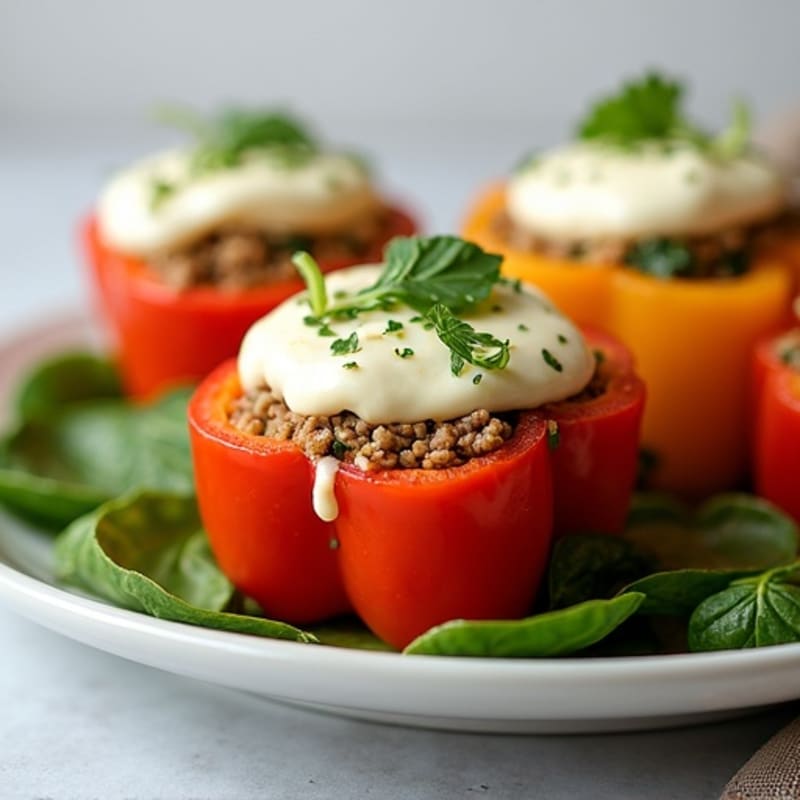 Lean Ground Turkey and Spinach Stuffed Bell Peppers with Melted Mozzarella