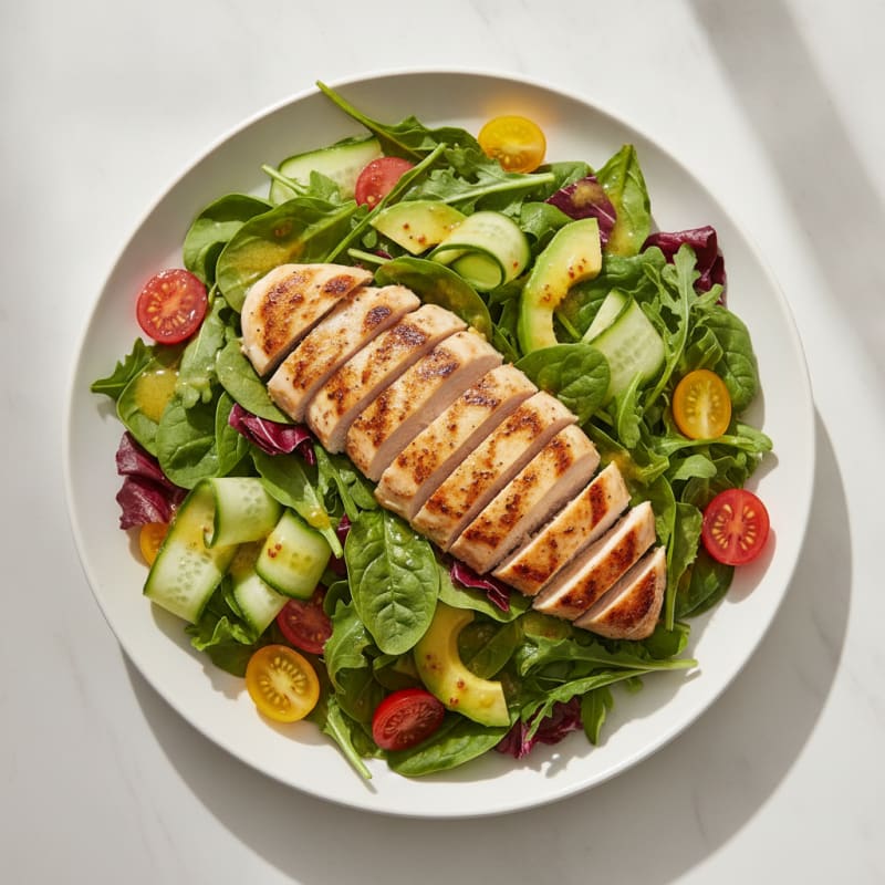 Grilled Chicken Breast Salad with Mixed Greens and Lemon Vinaigrette