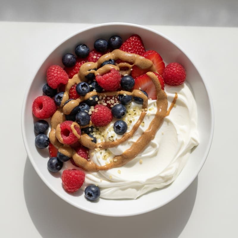 Silky Vanilla Protein Yogurt Bowl with Mixed Berries