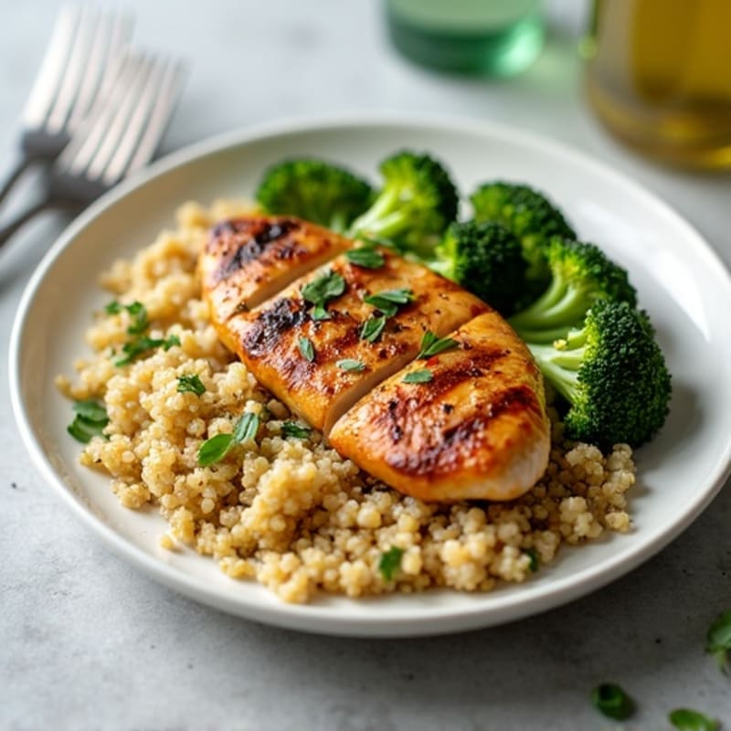 Grilled Chicken Breast with Quinoa and Roasted Broccoli