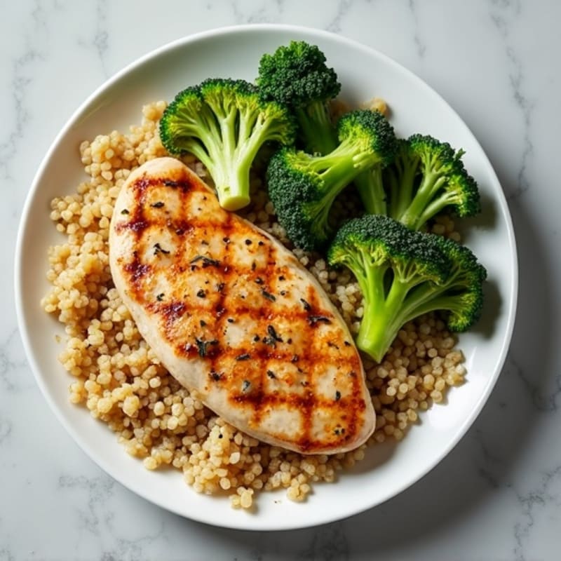Grilled Chicken Breast with Quinoa and Roasted Broccoli