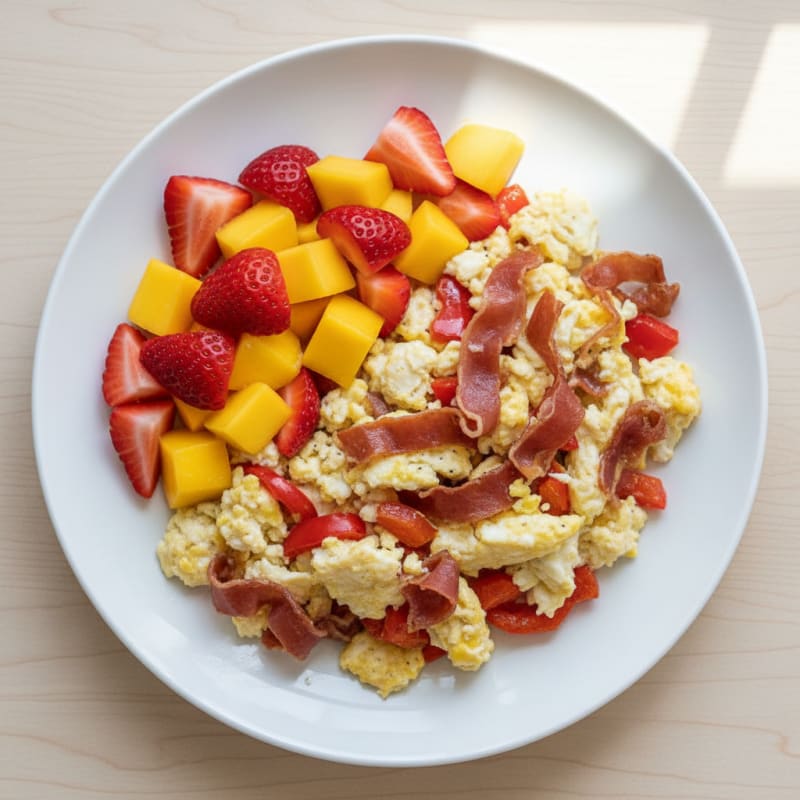 Egg White and Prosciutto Scramble with Sautéed Peppers