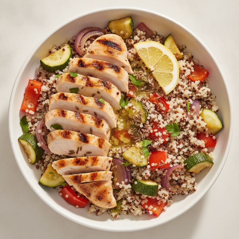 Grilled Chicken and Quinoa Bowl with Roasted Vegetables