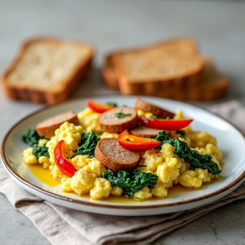 Egg White and Turkey Sausage Scramble with Spinach and Bell Pepper