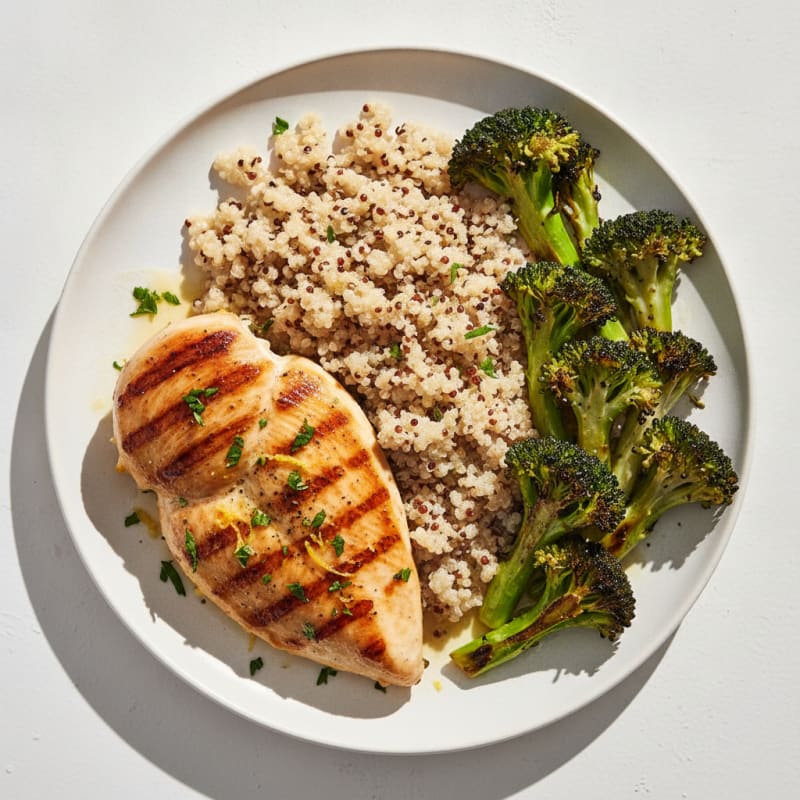 Grilled Chicken Breast with Quinoa and Roasted Broccoli