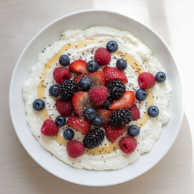 Silky Cottage Cheese Protein Pudding with Mixed Berries