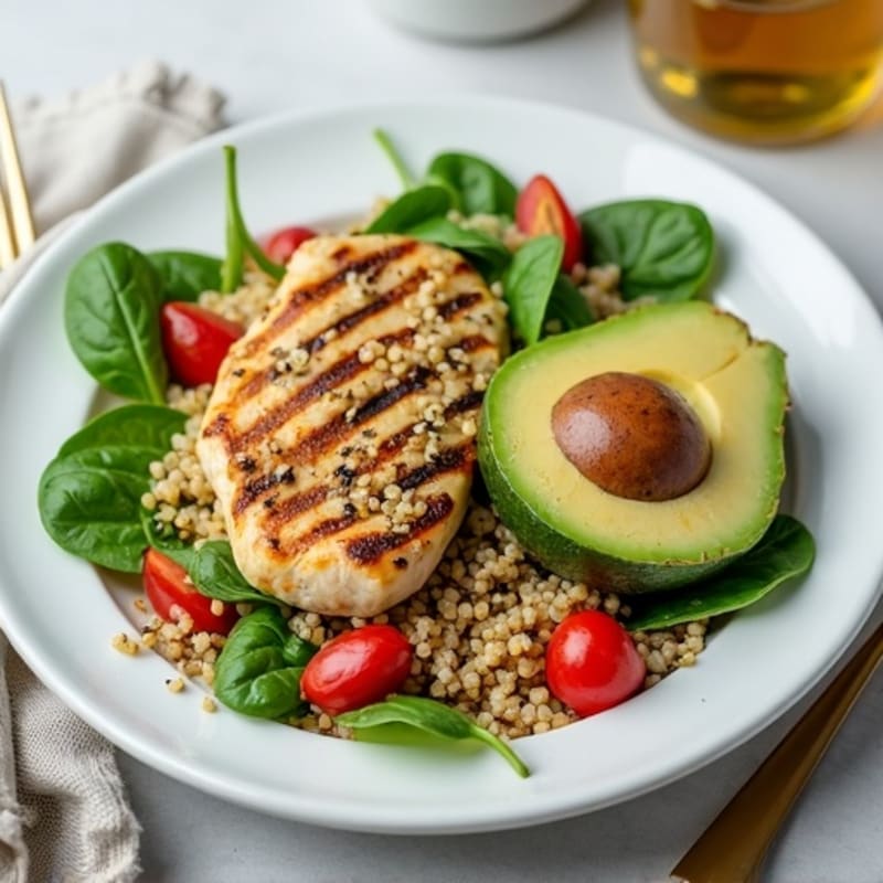Grilled Chicken and Quinoa Salad with Fresh Spinach