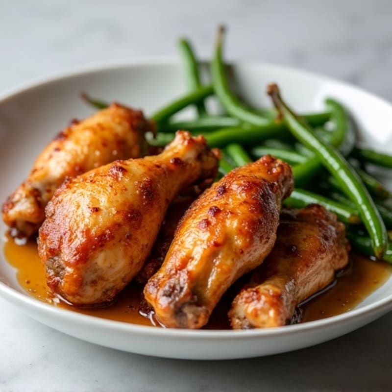 Crispy Baked Honey-Garlic Chicken Wings with Roasted Green Beans