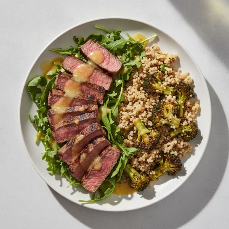 Grilled Steak Salad with Quinoa and Roasted Broccoli