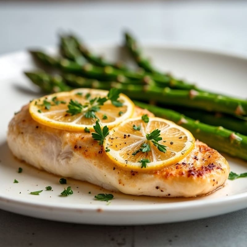 Lemon Garlic Pan Seared Chicken with Roasted Asparagus