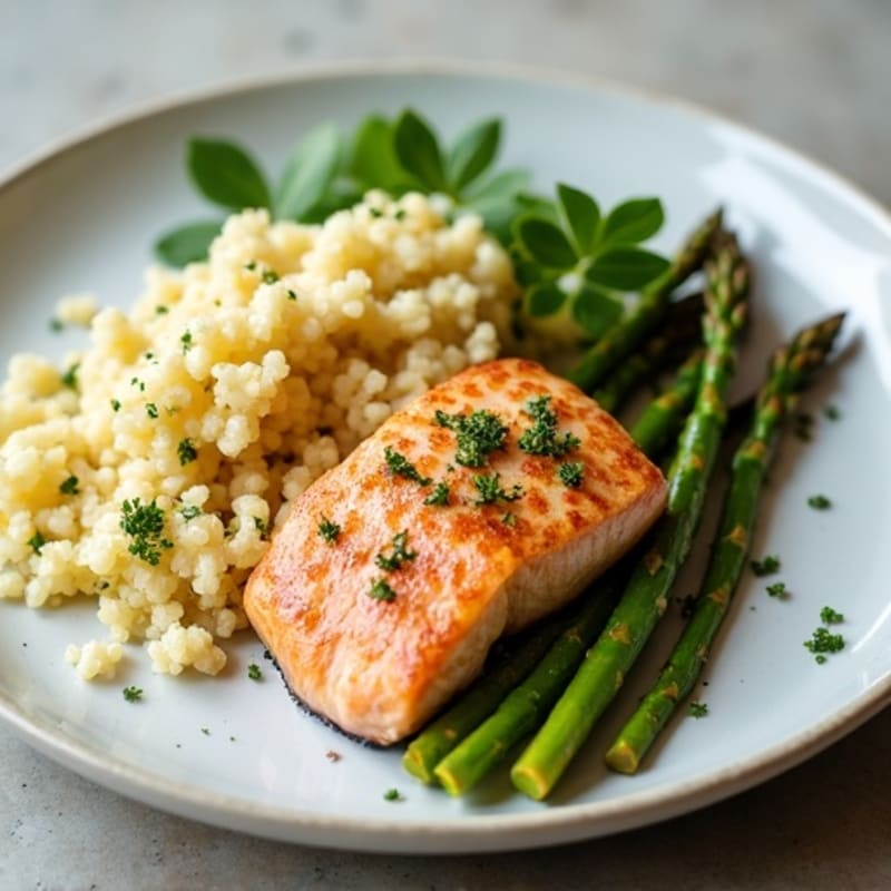 Seared Salmon with Roasted Asparagus and Cauliflower Rice