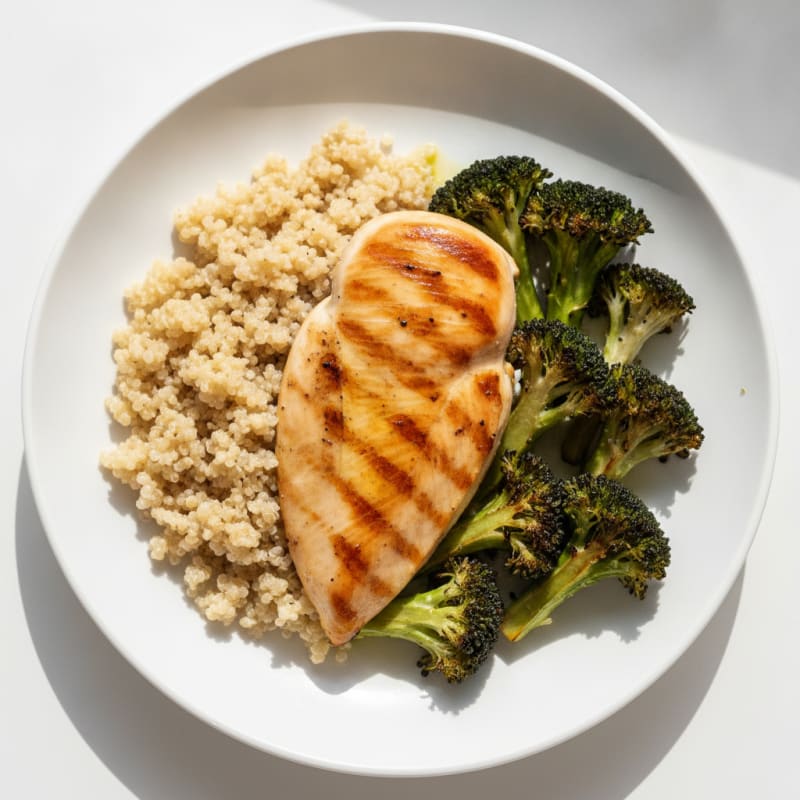 Grilled Chicken Breast with Quinoa and Roasted Broccoli