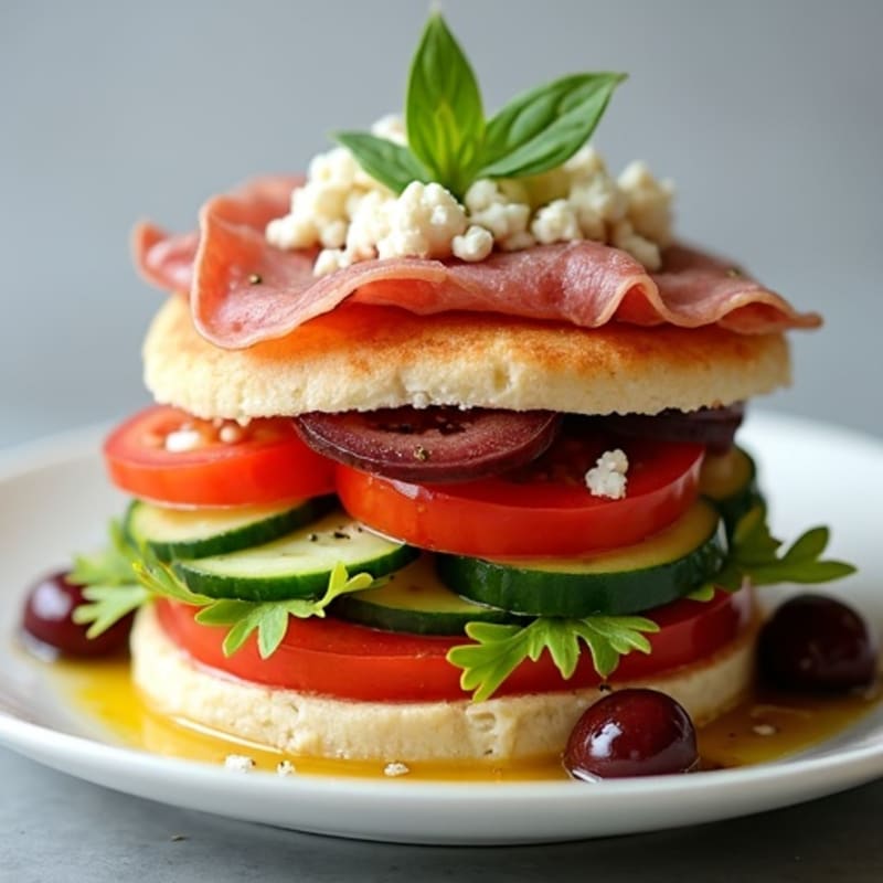 Lean Turkey-Prosciutto Stack with Fresh Mediterranean Vegetables