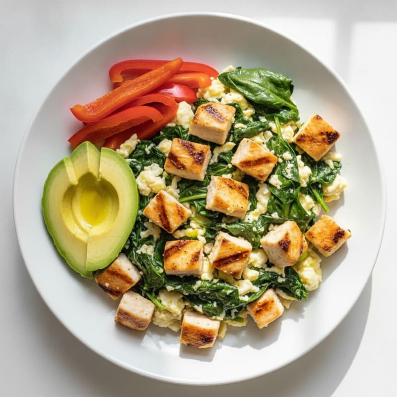 Egg White and Spinach Scramble with Grilled Chicken
