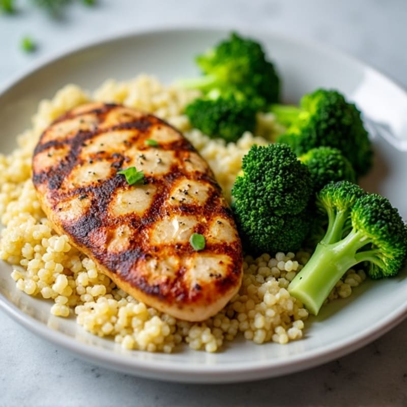 Grilled Chicken Breast with Quinoa and Steamed Broccoli