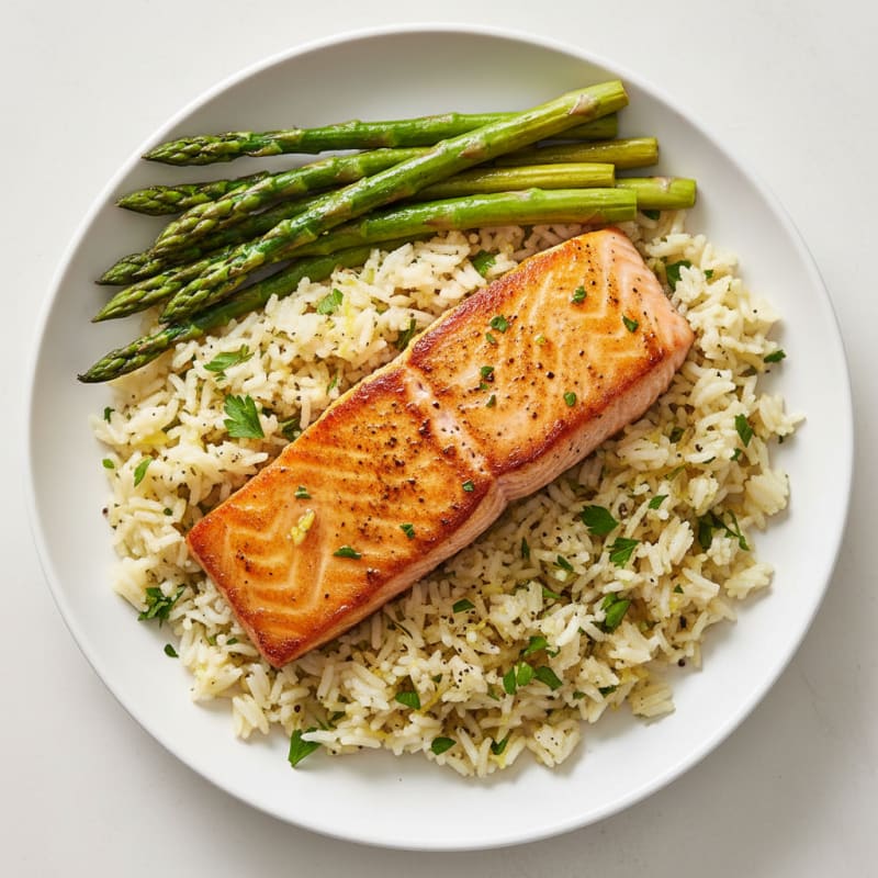 Golden Pan-Seared Salmon with Lemon-Herb Rice
