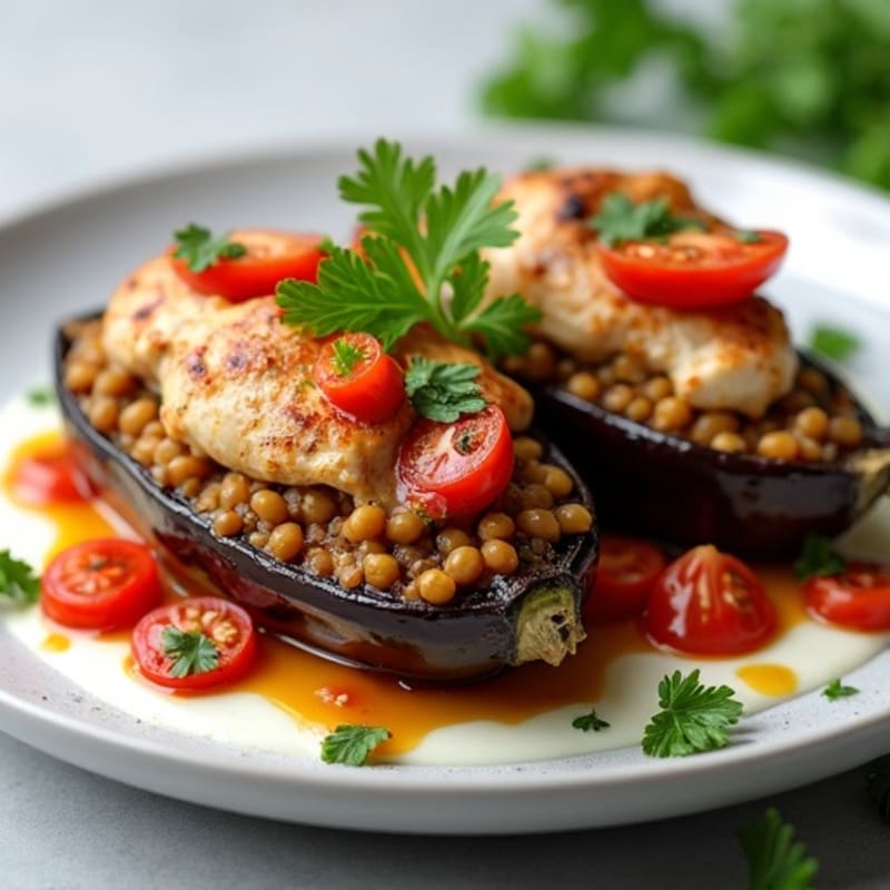 Roasted Eggplant Stuffed with Hearty Lentil and Herb Filling