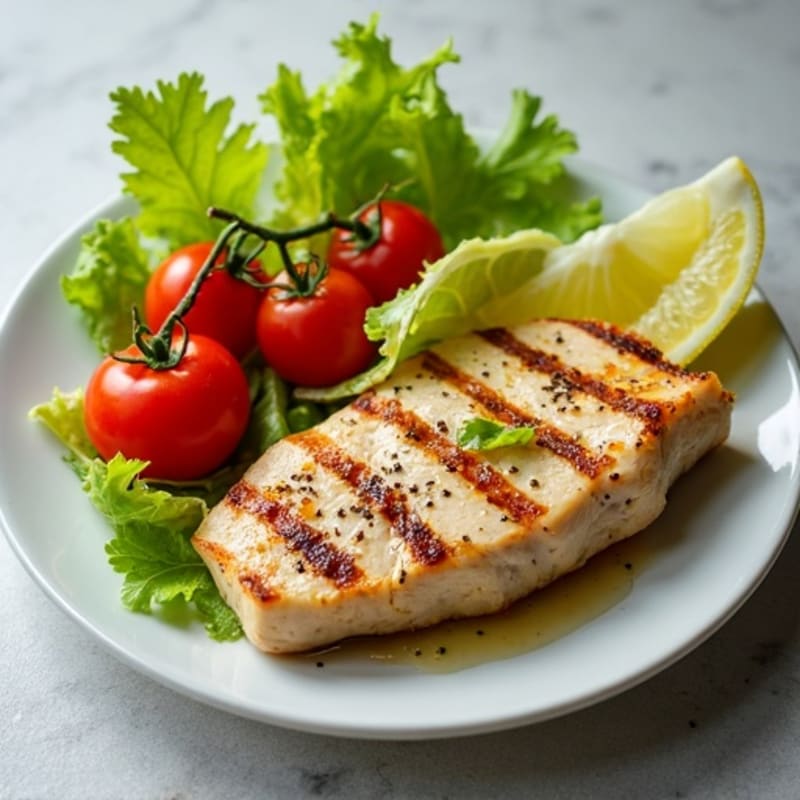 Grilled Chicken Breast with Crisp Romaine and Cherry Tomatoes
