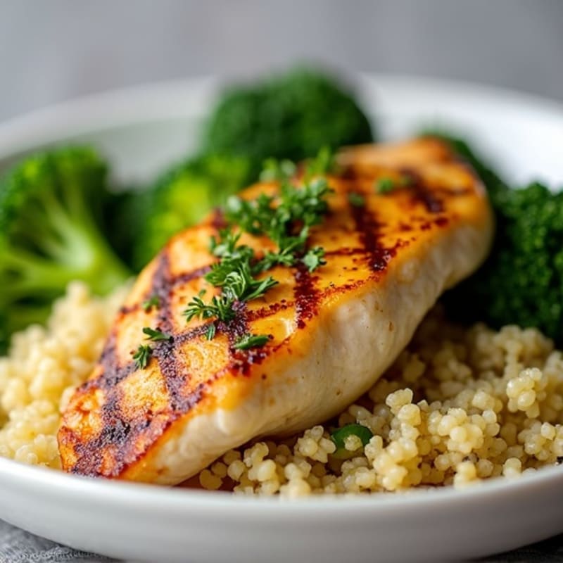 Grilled Chicken Breast with Quinoa and Roasted Broccoli