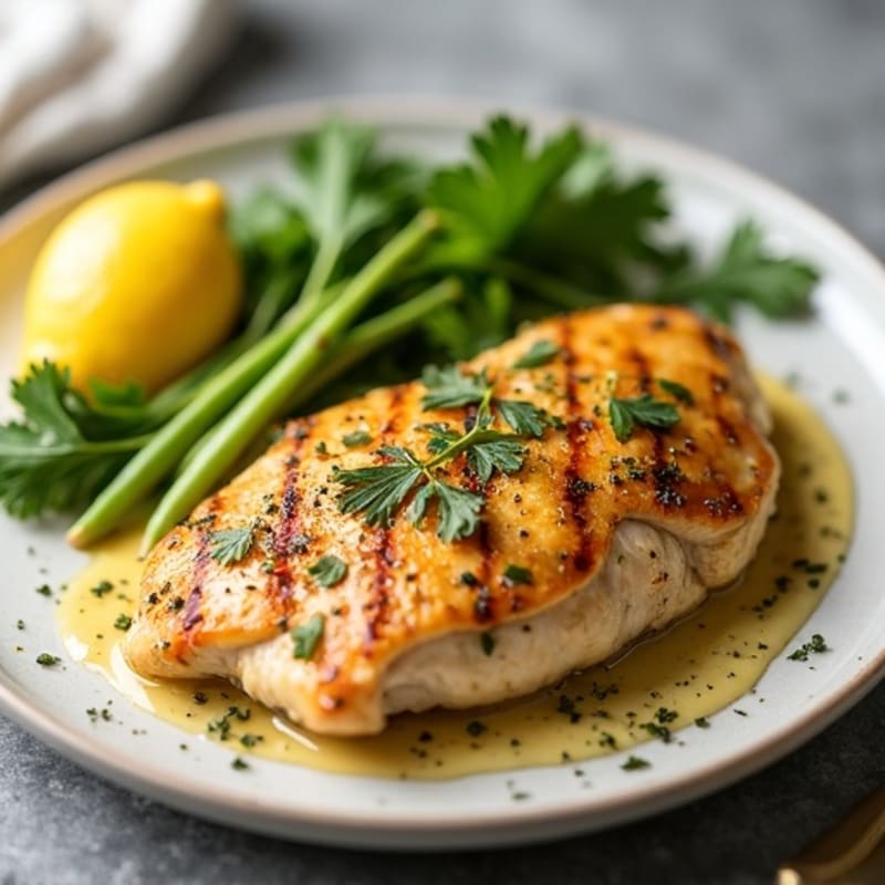 Herb-Crusted Pan Seared Chicken with Lemon Garlic Sauce