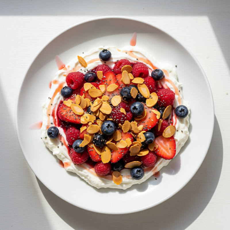 Silky High-Protein Greek Yogurt Bowl with Mixed Berries and Almonds