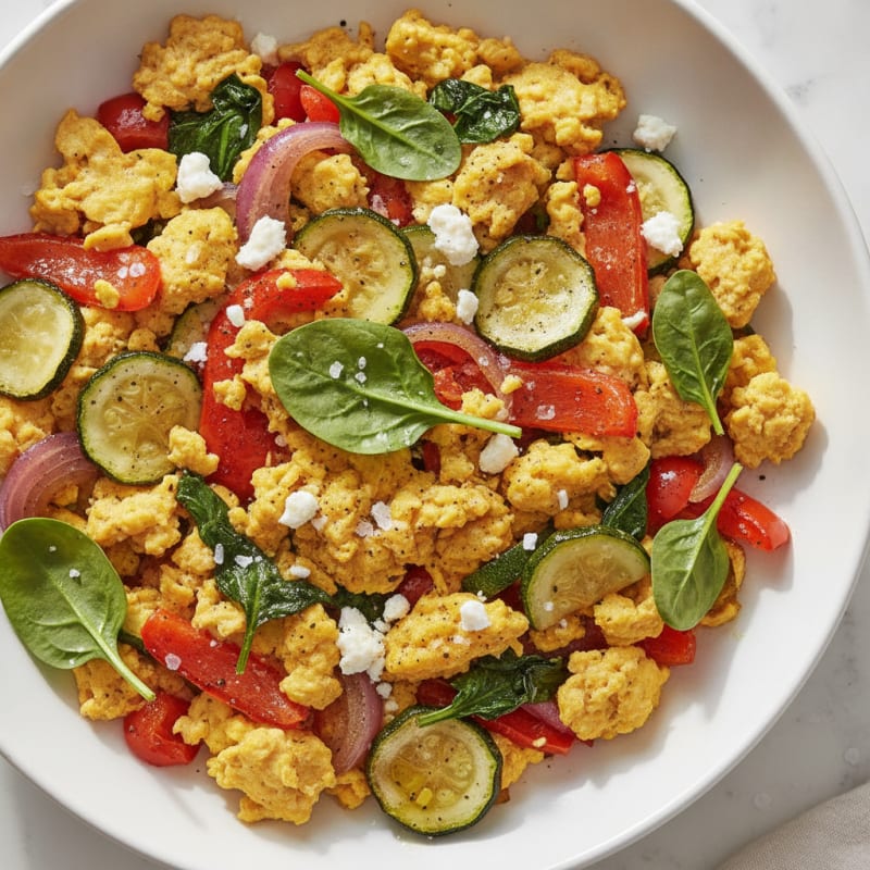 Hearty Scrambled Eggs with Roasted Vegetables