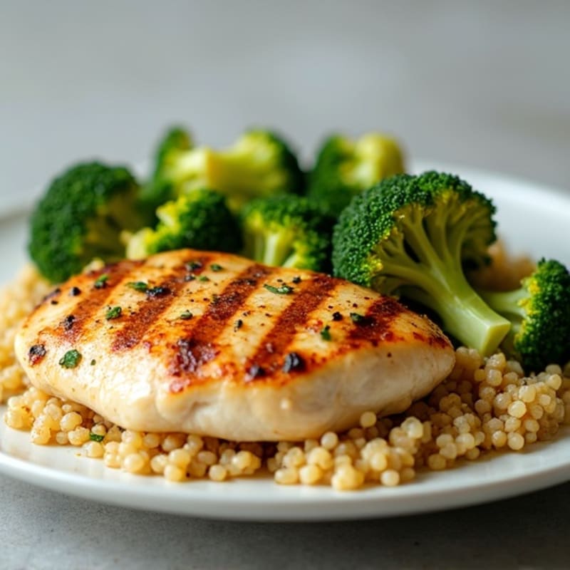 Grilled Chicken Breast with Roasted Broccoli and Quinoa