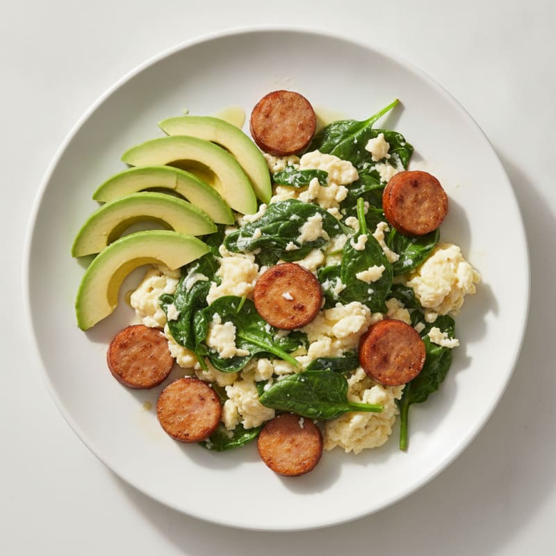 Egg White and Spinach Scramble with Turkey Sausage