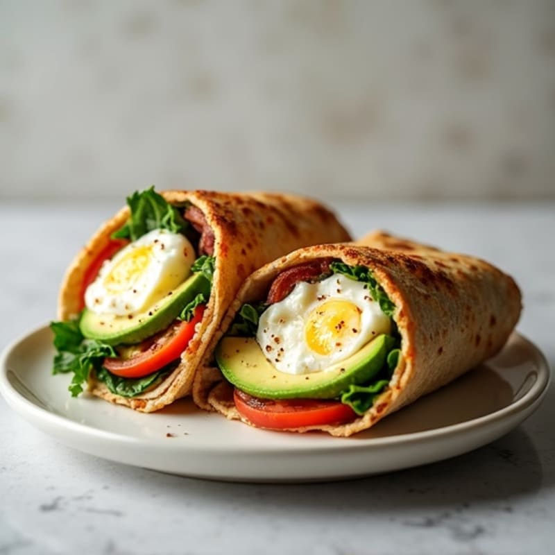 Crispy Turkey Bacon Egg White Wrap with Spinach and Tomato