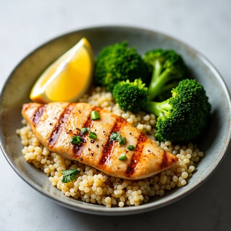 Grilled Chicken Breast with Quinoa and Roasted Broccoli
