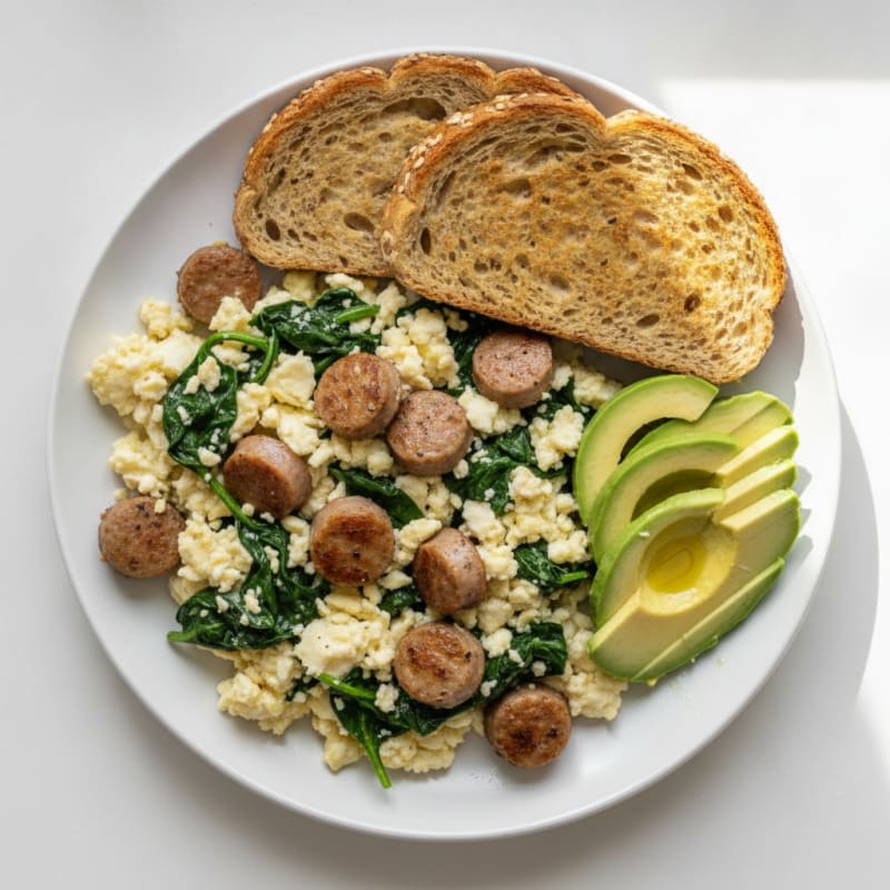 Egg White and Turkey Sausage Scramble with Spinach